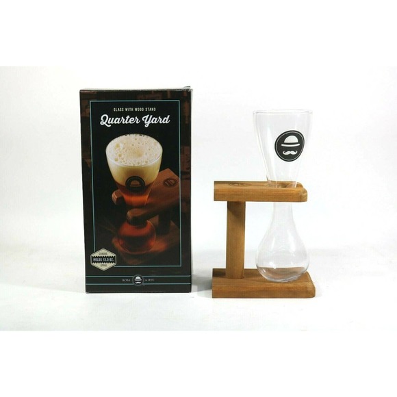 Ross & Rye 13.5oz Quarter Yard Beer Glass with Wood Stand - Picture 1 of 3